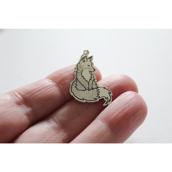 Sterling Silver Fox Charm Necklace, Silver Fox Charm Pendant - Picture 1 of 5